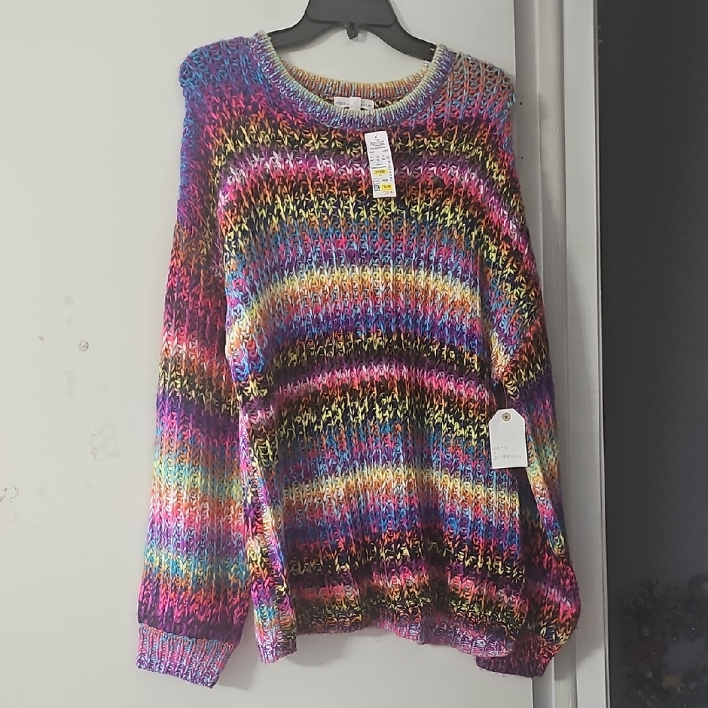 Multicolor Chunky Knit Crewneck Sweater - Women's